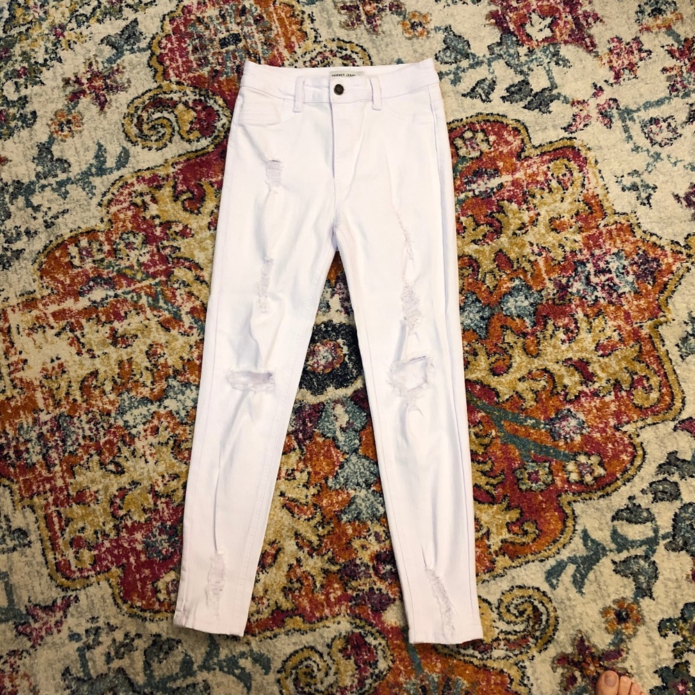 White High Rise Distressed Jeans - Sz 3